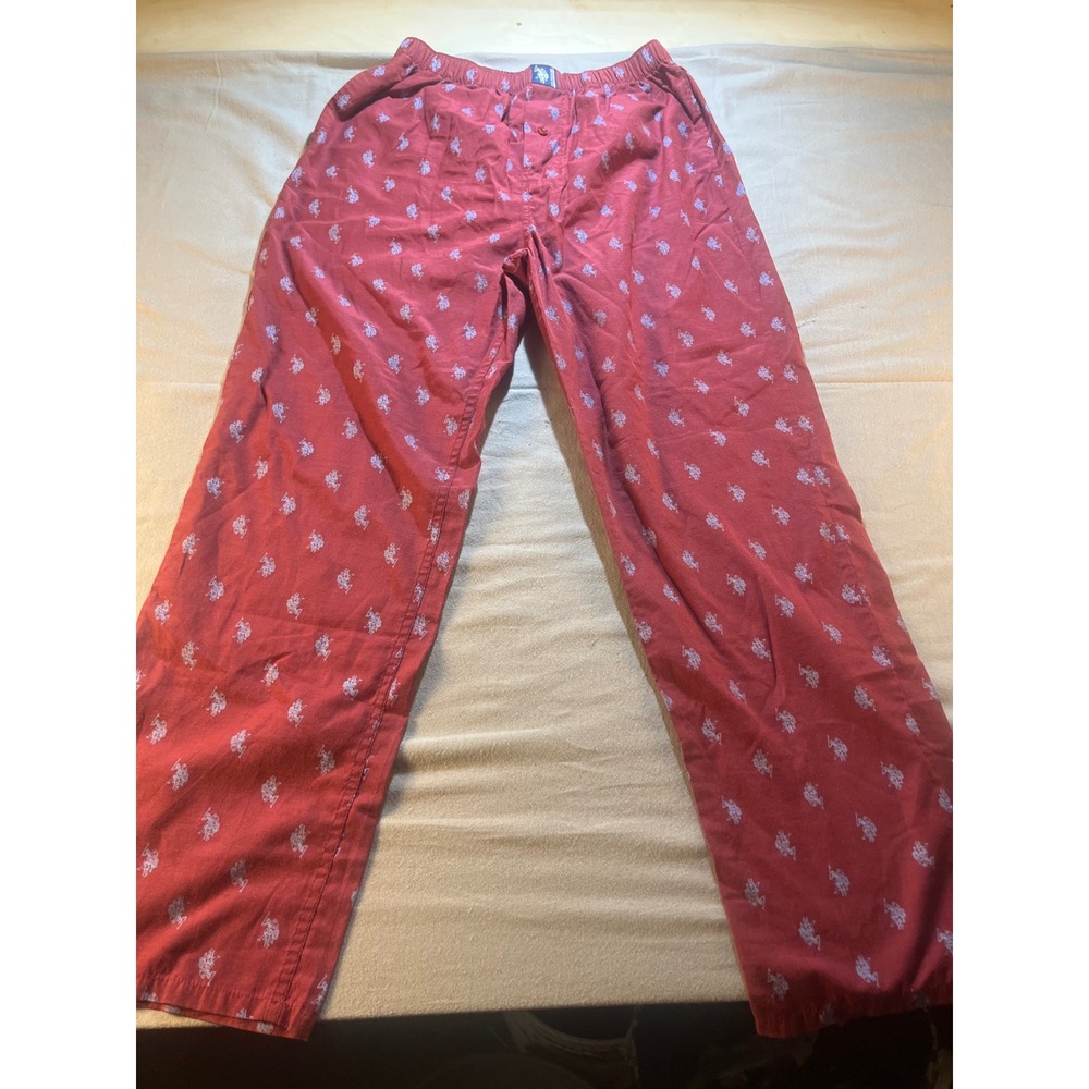 US Polo Assn Mens Red Logo Print Pajama Pants Sleepwear Medium Cotton Blend
